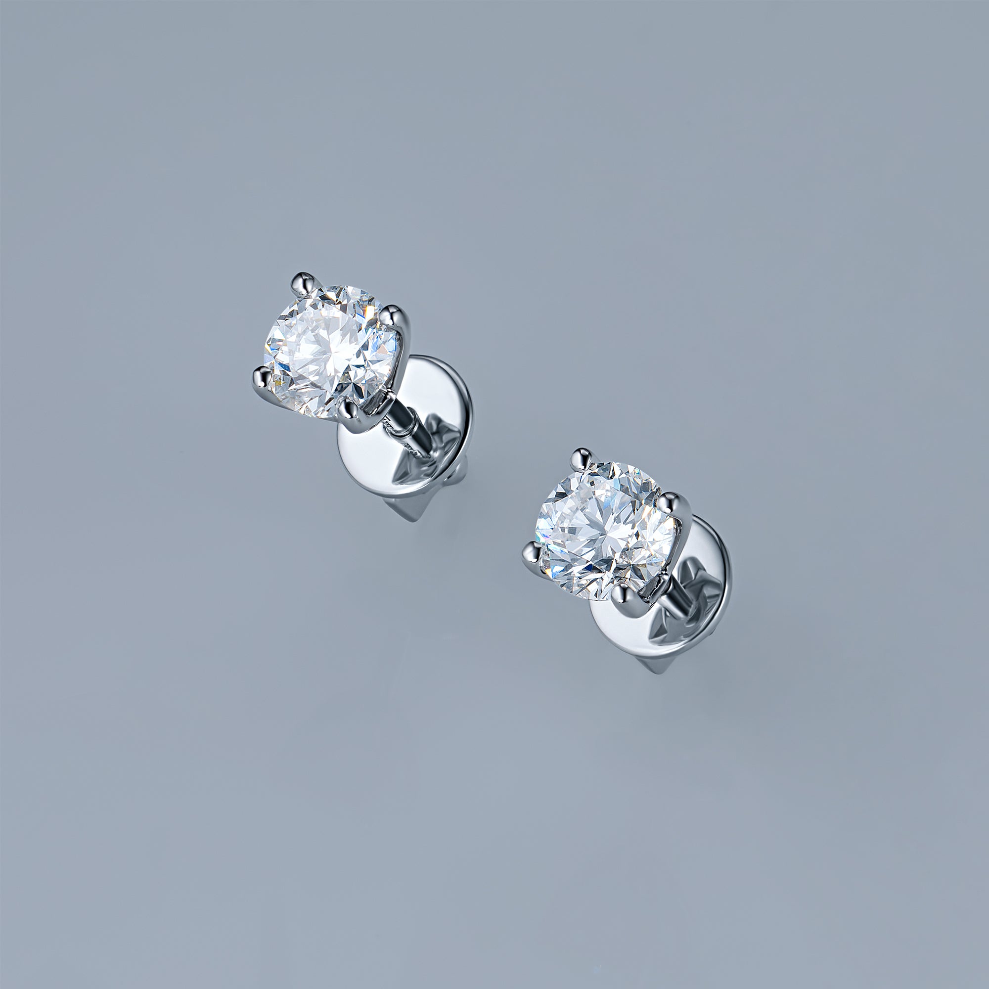 14K White Gold Earring Studs with 2 Round-Cut Lab-Created Diamonds