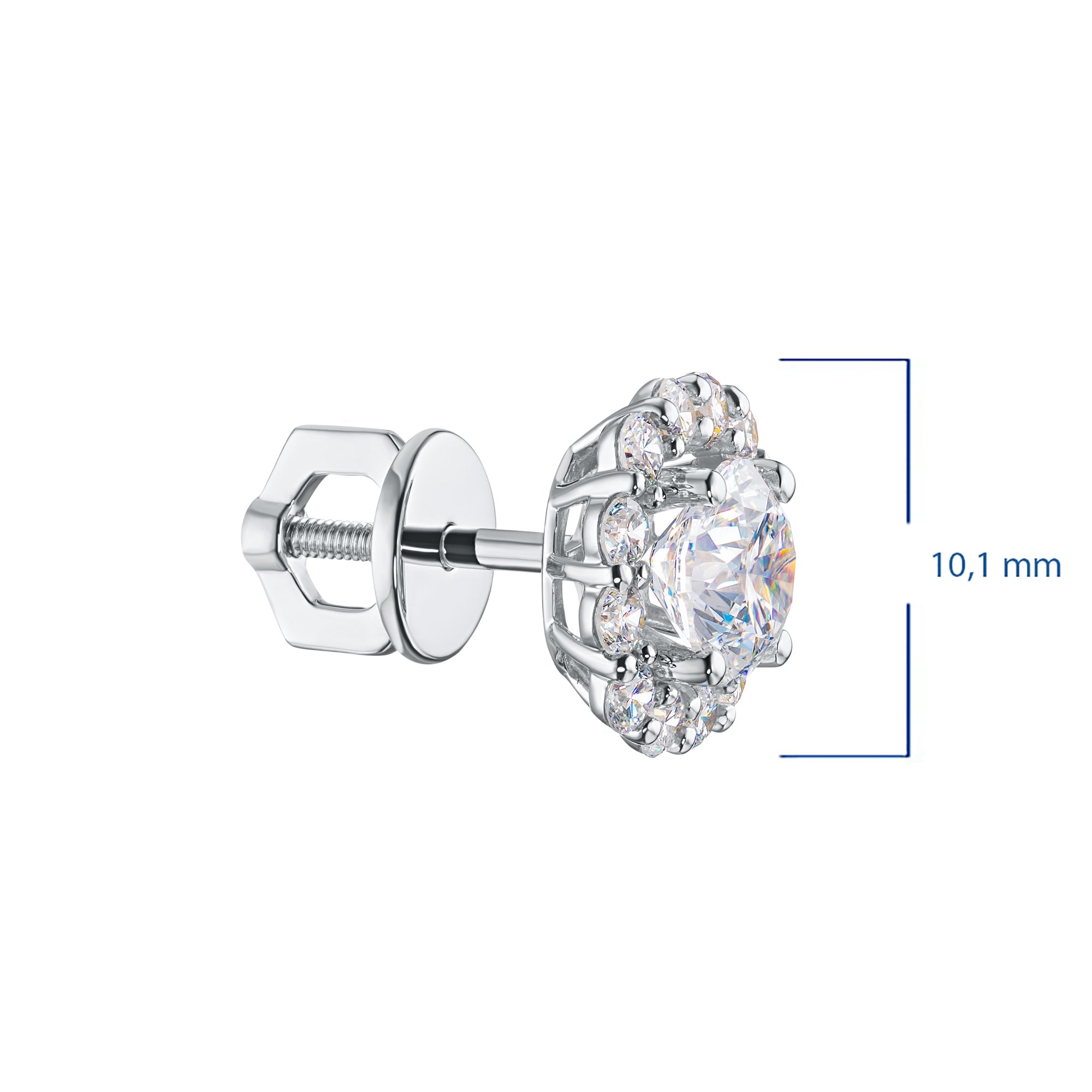 White Gold Earring Studs with 26 Round-Cut Lab-Created Diamonds 2.63