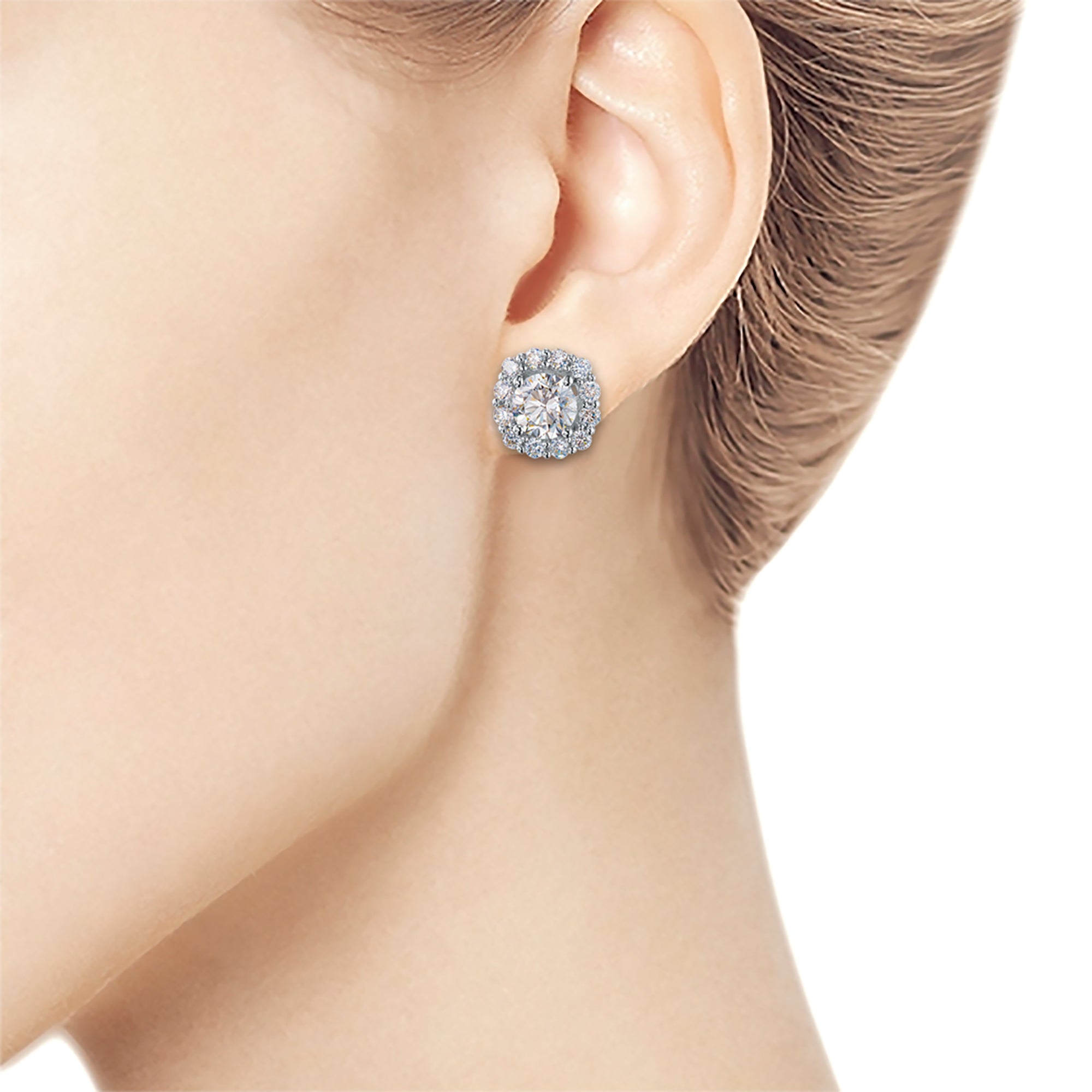 White Gold Earring Studs with 26 Round-Cut Lab-Created Diamonds 2.63