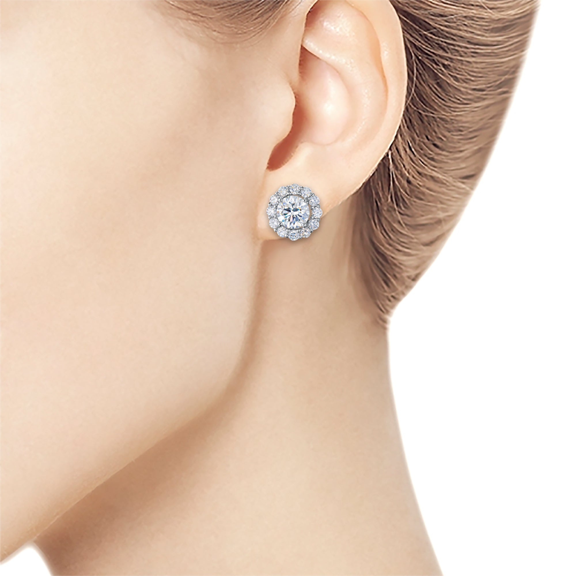 14K White Gold Earring Studs with 26 Round-Cut Lab-Created Diamonds