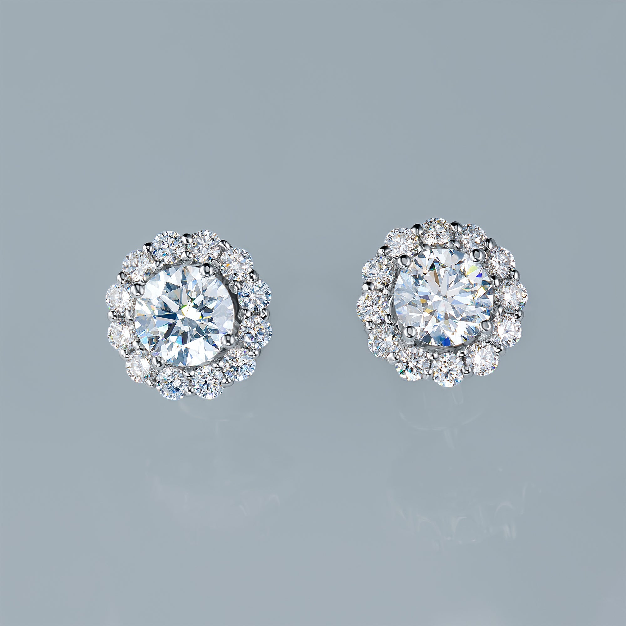 14K White Gold Earring Studs with 26 Round-Cut Lab-Created Diamonds