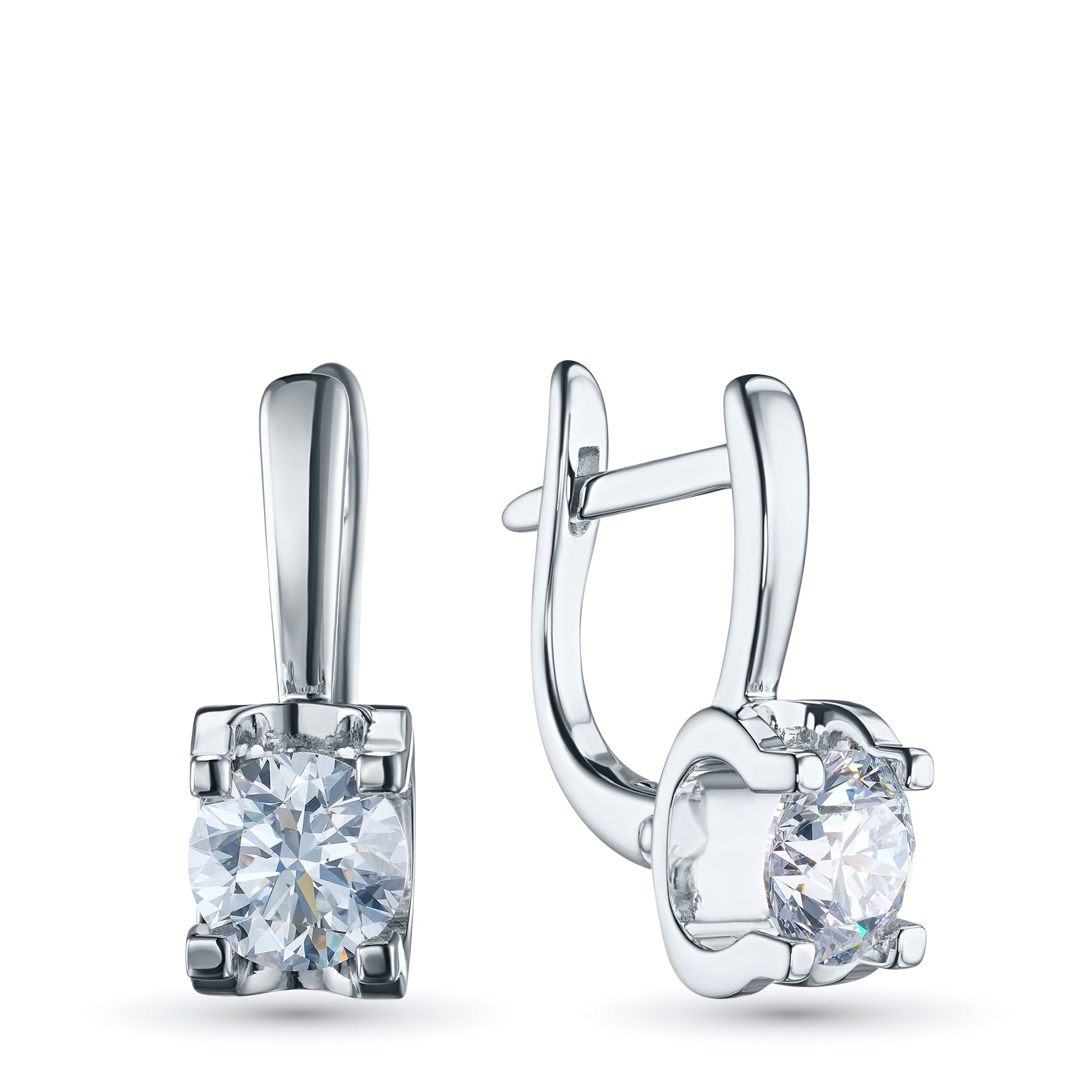 14K White Gold Earrings with 2 Round-Cut Lab-Created Diamonds 1.52