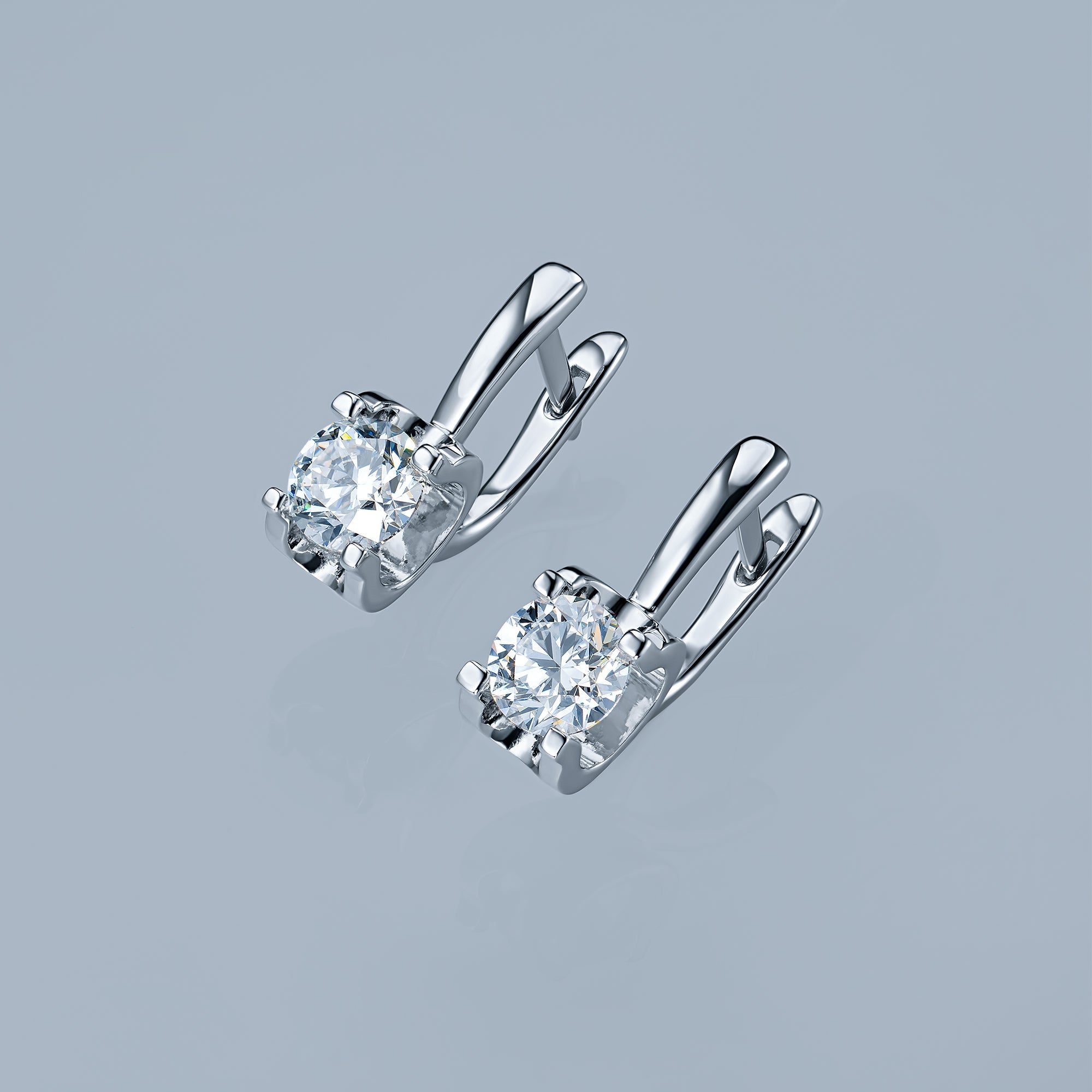 14K White Gold Earrings with 2 Round-Cut Lab-Created Diamonds 1.52