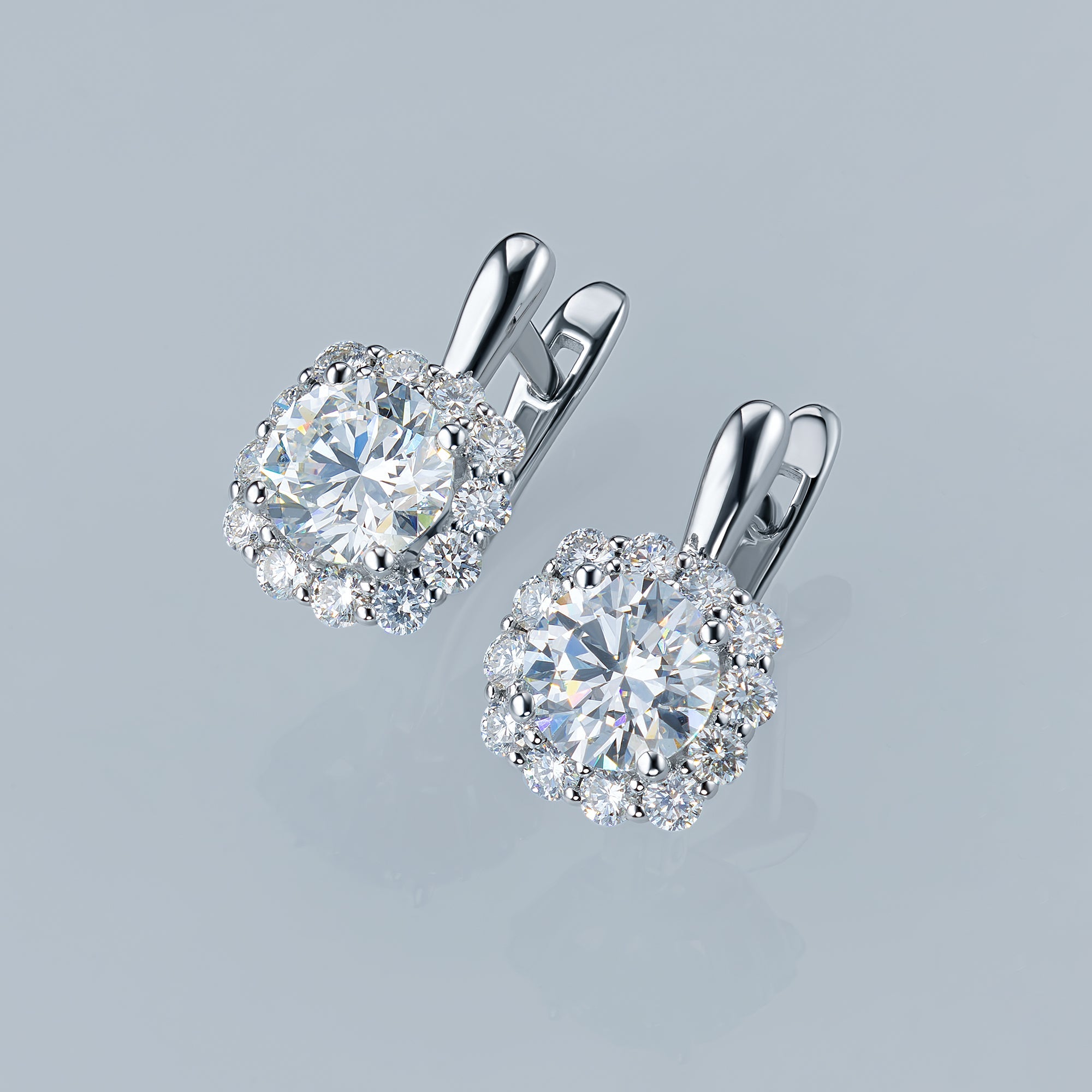 14K White Gold Earrings with 26 Round-Cut Lab-Created Diamonds 2.842