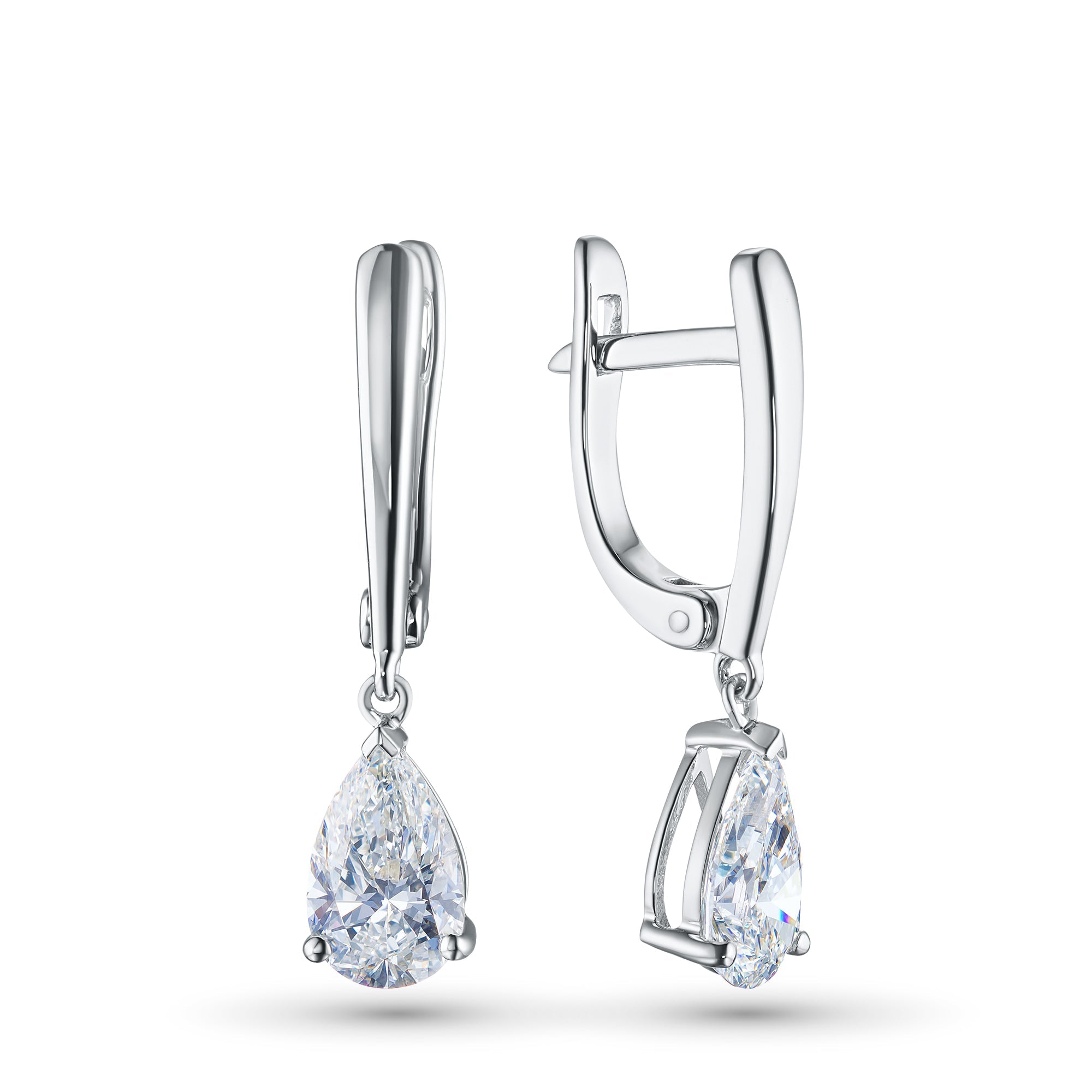 14K White Gold Earrings with 2 Pear-Cut Lab-Created Diamonds 2.05