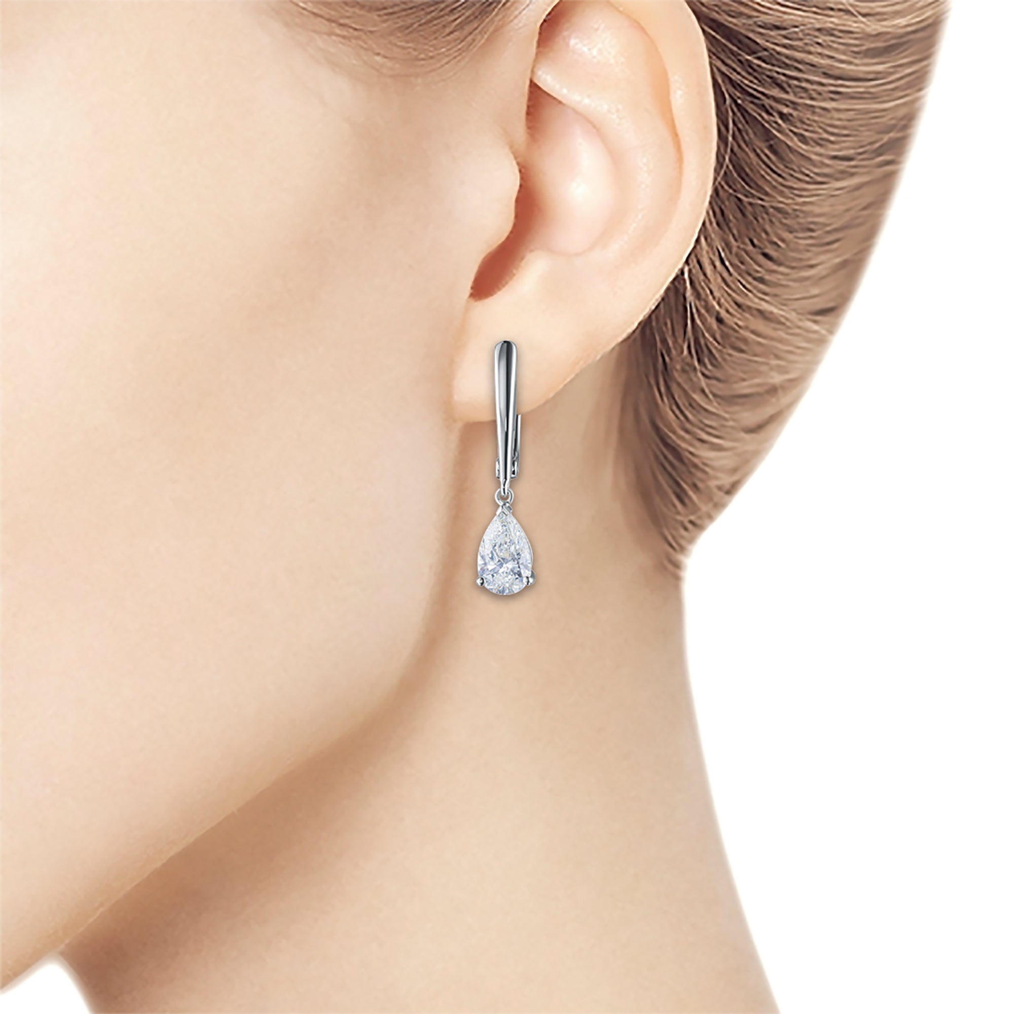 14K White Gold Earrings with 2 Pear-Cut Lab-Created Diamonds 2.05