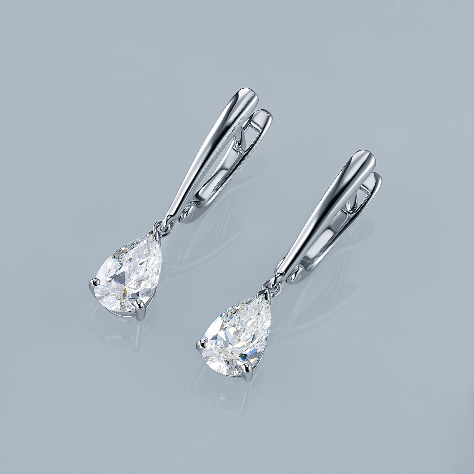 14K White Gold Earrings with 2 Pear-Cut Lab-Created Diamonds 2.05