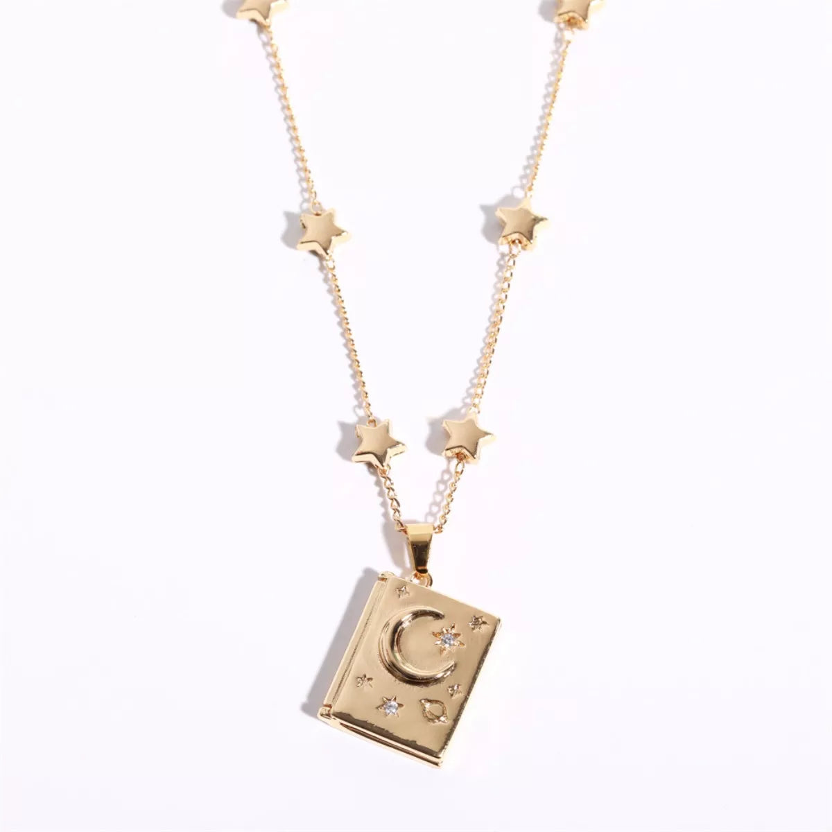 18K Gold-Plated Star Moon Zircon Lock Necklace