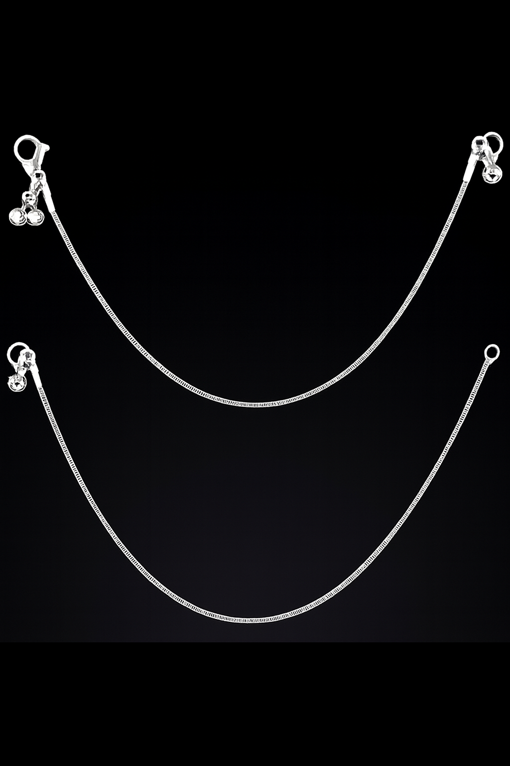 Silver Accessory Chains – Lobster Clasp with Ring & Charm (2-Pack)