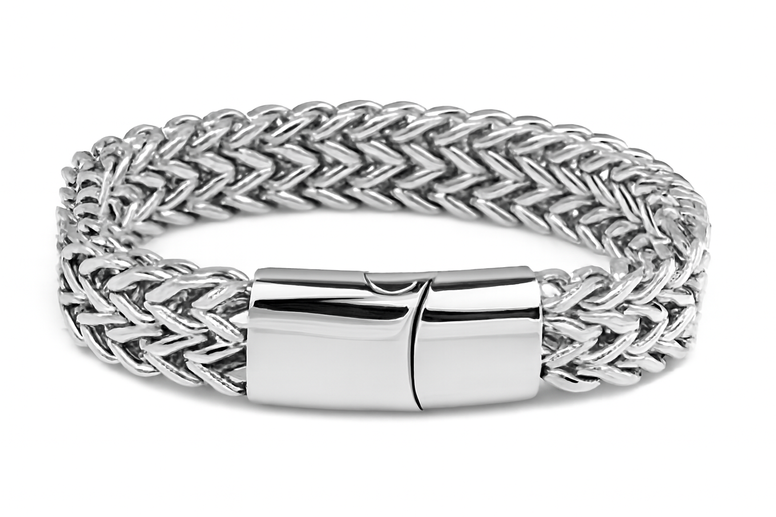 Silver Woven Bracelet – Chevron Pattern with Secure Metallic Clasp
