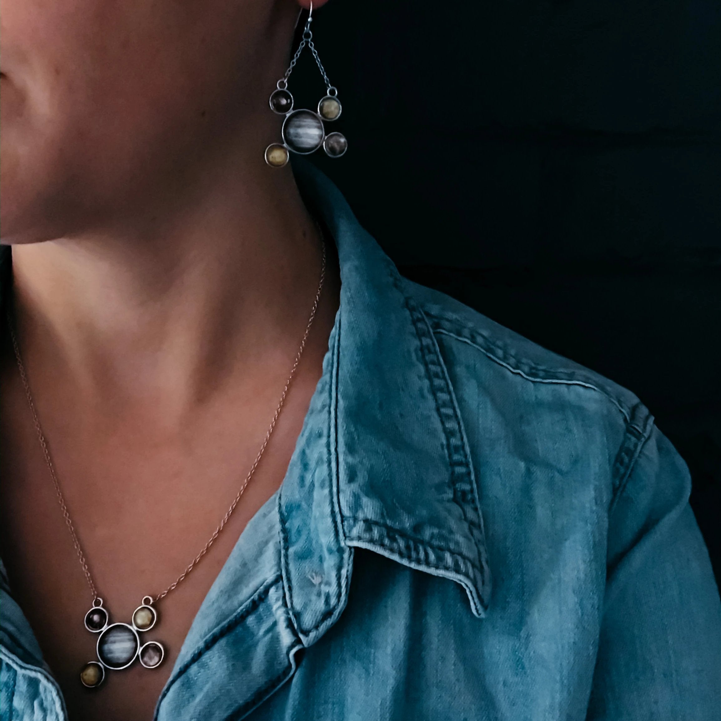 CLEARANCE Jupiter and Galilean Moons Silver Pendant Necklace