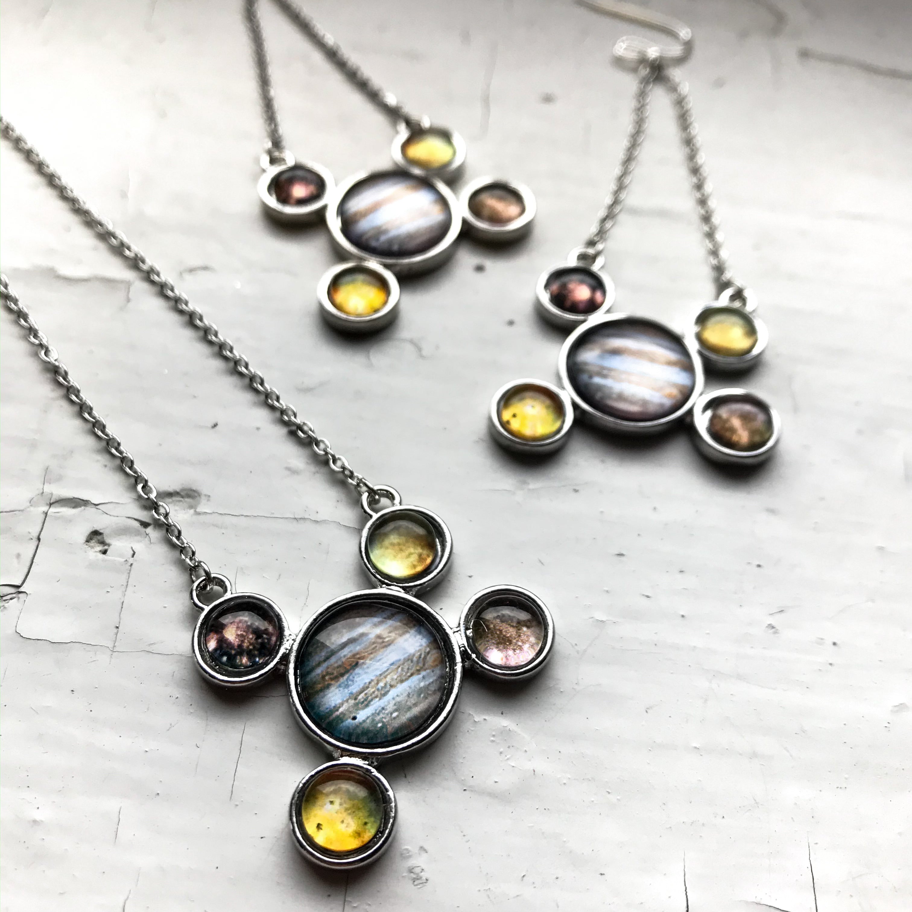 CLEARANCE Jupiter and Galilean Moons Silver Pendant Necklace
