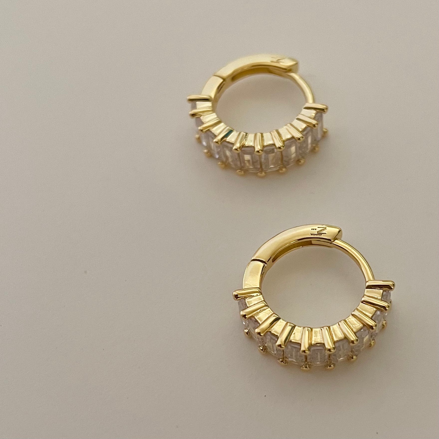 Liya Rectangle Stones Huggies- Gold