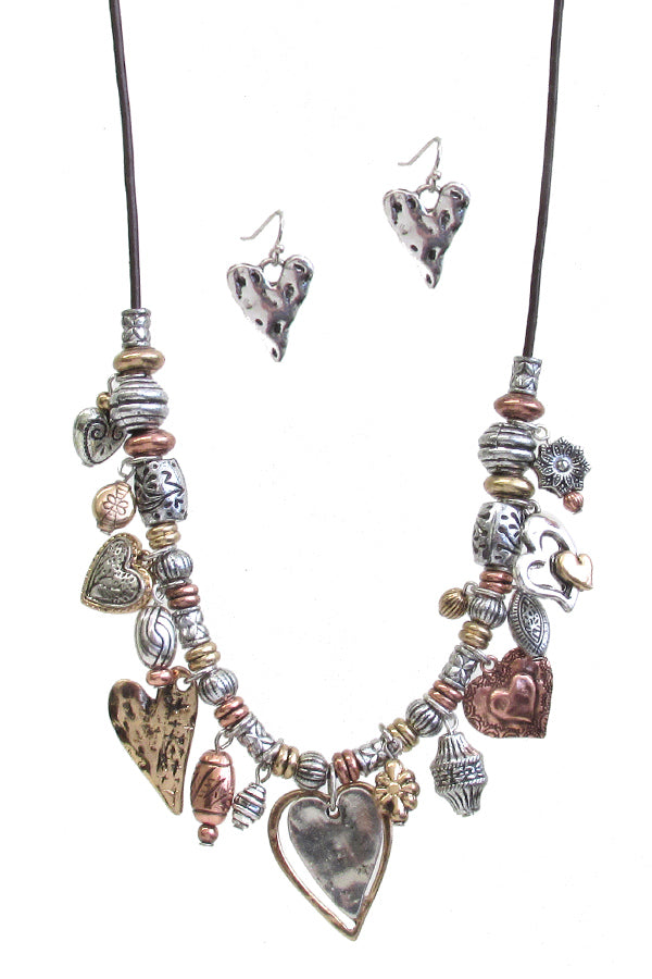 WESTERN THEME MULTI CHARM DANGLE NECKLACE SET - HEART